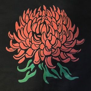 Brand new T-shirt, black w/ red chrysanthemum flower, 100% cotton, size medium